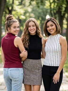 3-Piece Bundle Ribbed Mock Neck & Striped Tank Tops S/M M